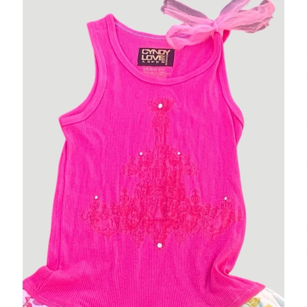 Cyndy Love Girls Pink Drop Waist Chandelier Dress Floral Skirt Bow Size 6 6X